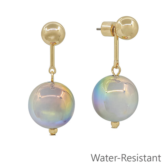 Water resistant Grey 16MM with Gold Bar 1.25" Earring
