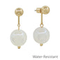 Water resistant White 16MM with Gold Bar 1.25" Earring