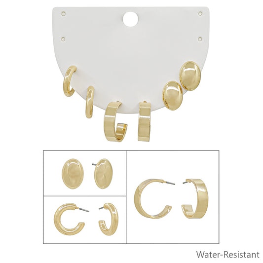 Set of 3 Gold Hoop Earrings