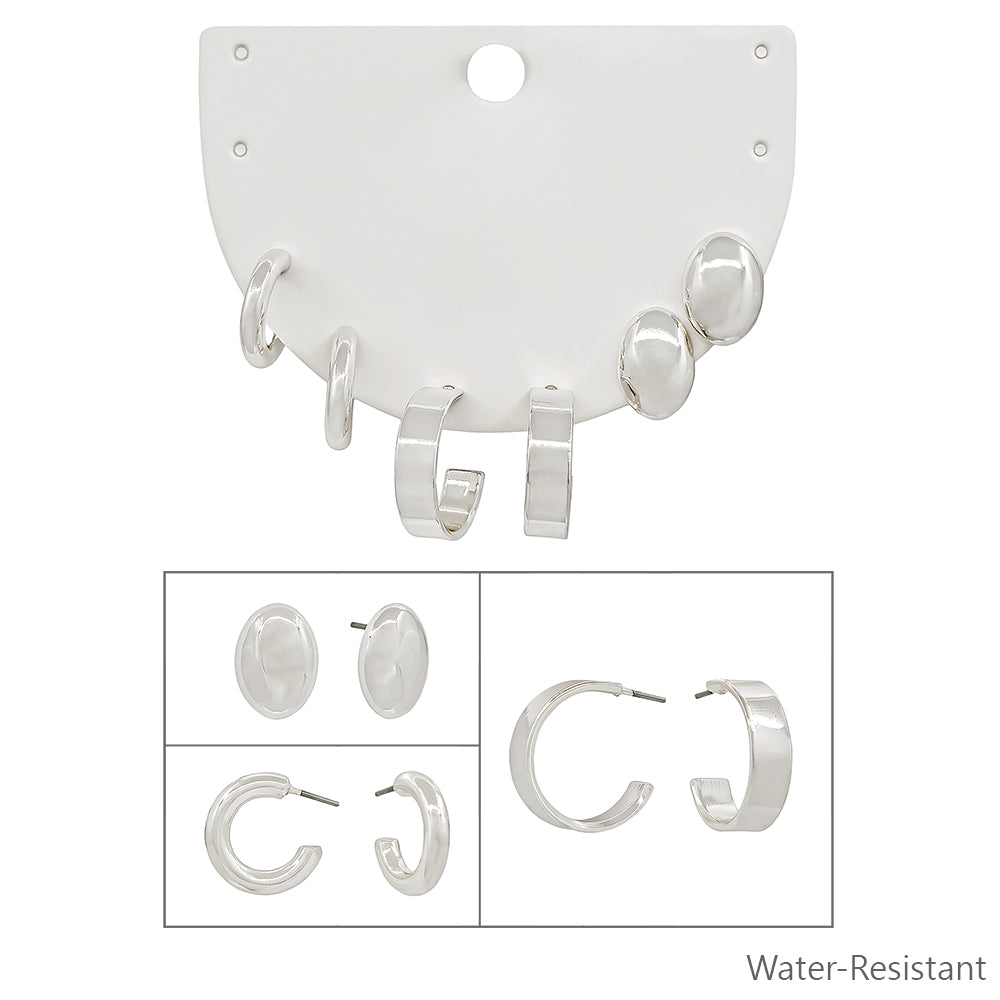 Set of 3 Silver Hoop Earrings