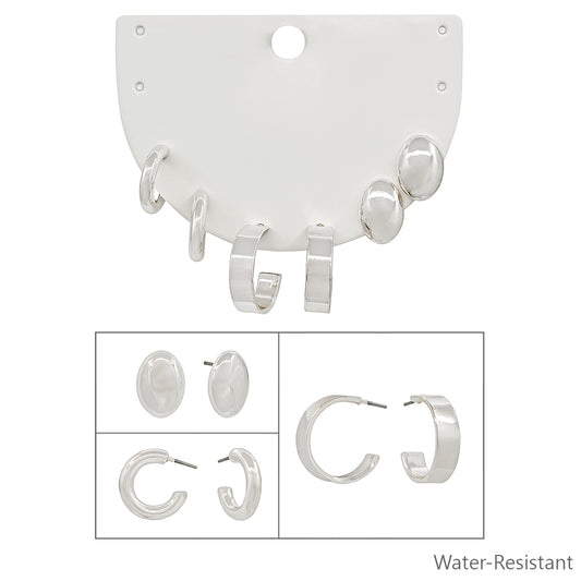 Set of 3 Silver Hoop Earrings