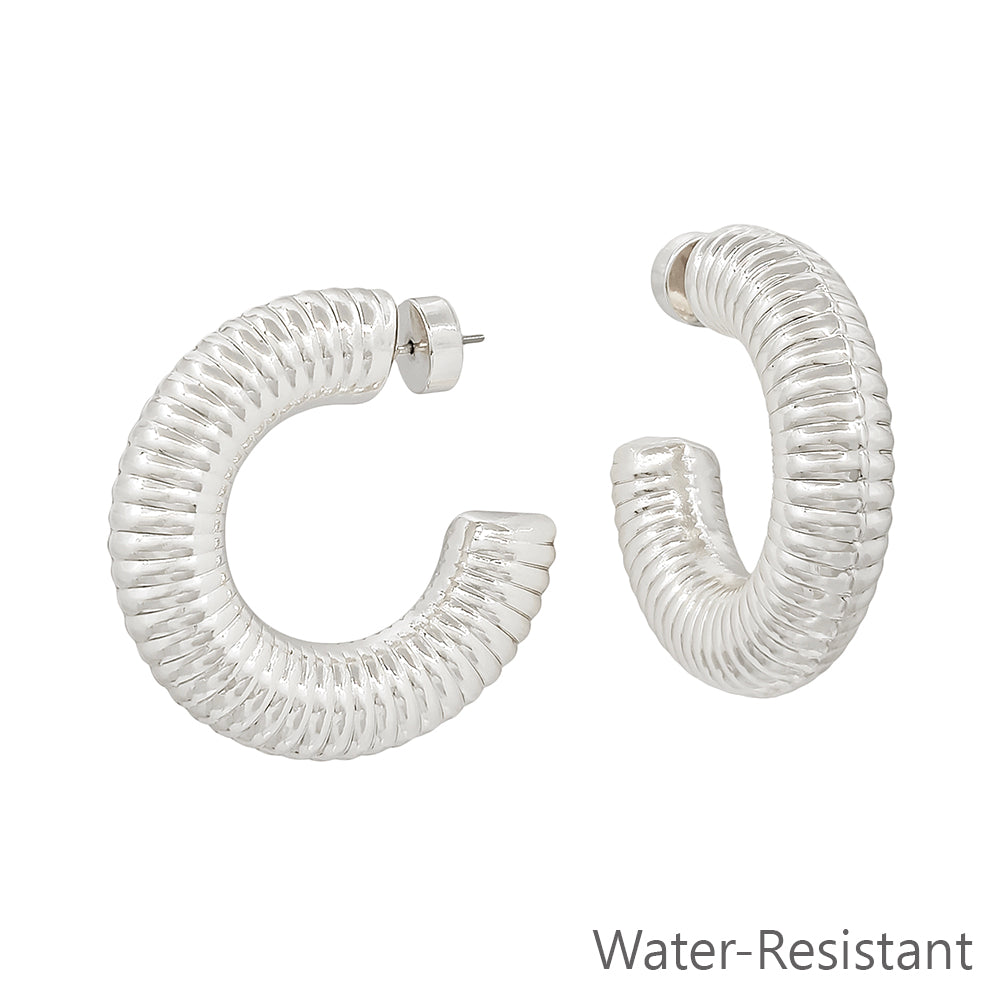 Water resistant Silver Spiral 1.5" Hoop Earring