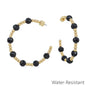 Water Resistant Gold Beaded with Black Crystal 2" Hoop Earring