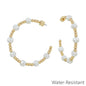 Water Resistant Gold Beaded with White Crystal 2" Hoop Earring
