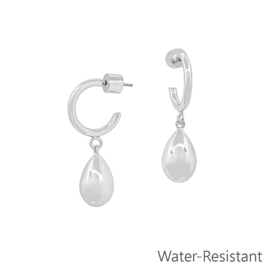 Silver Huggie Hoop with Gold Teardrop 1.25" Earring