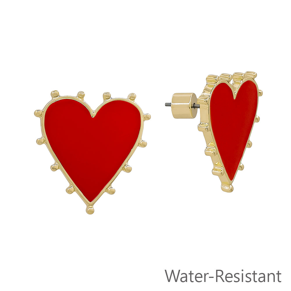 Red Studded .75" Heart Stud Earring