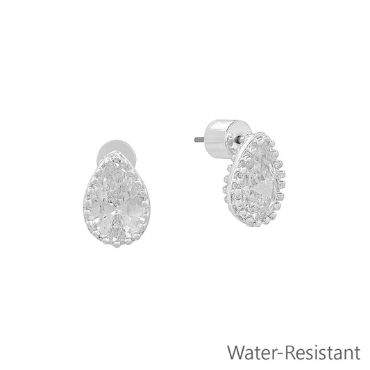 Small CZ Silver Stud Teardrop .5" Earring