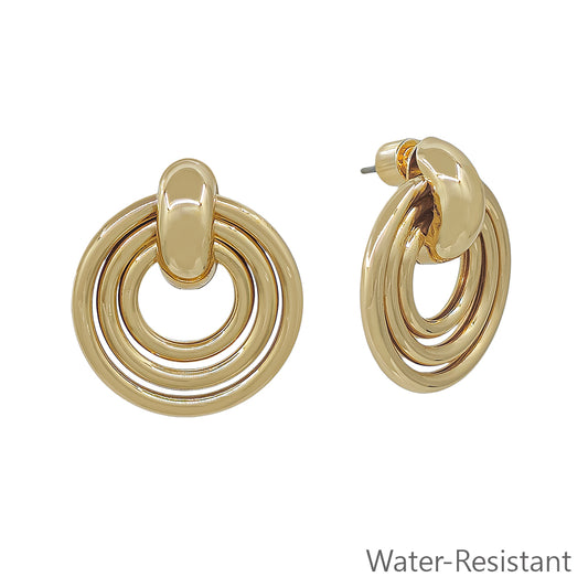 1" Triple Round Gold Post Earring