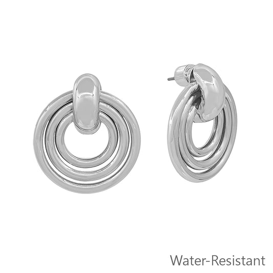 1" Triple Round Silver Post Earring