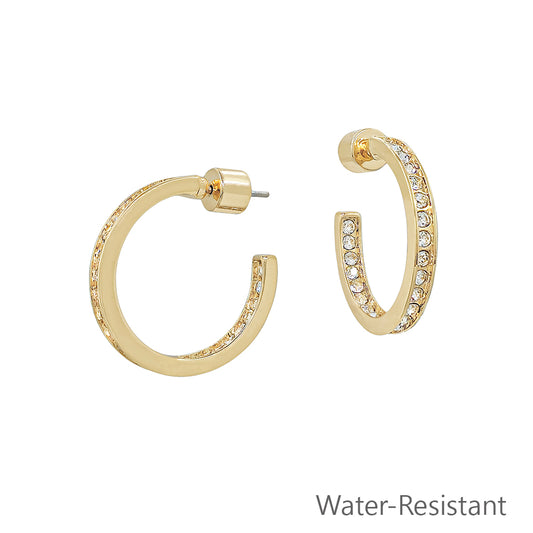 Water resistant Gold Hoop with Pave Front/Back 1" Earring