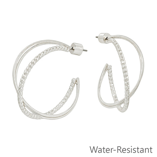 Silver Textured Twisted X 1.25" Hoop Earring
