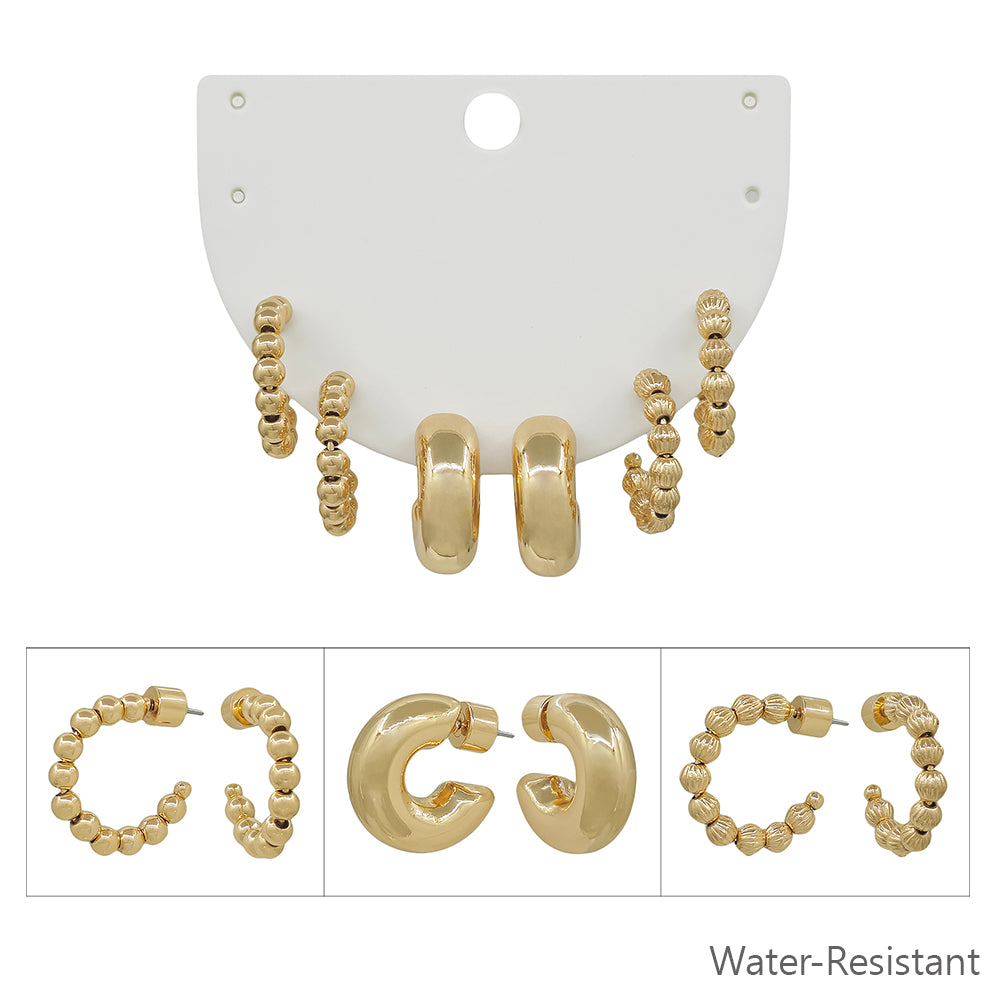 Set of Three Gold Beaded Huggie Hoops