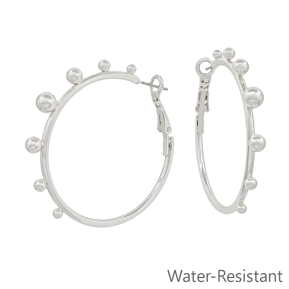 Water Resistant Graduated Silver Bead on 2" Hoop Earring