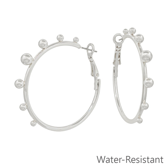 Water Resistant Graduated Silver Bead on 2" Hoop Earring