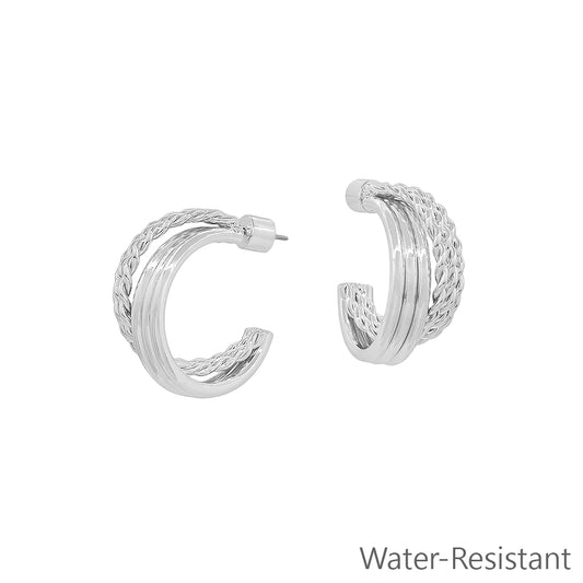 Silver Textured 1" Layered Hoop Earring