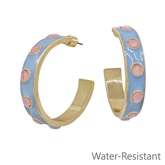 Light Blue Color Coated with Blush Pink Accents 2" Hoop Earring