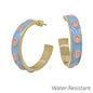 Light Blue Color Coated with Blush Pink Accents 2" Hoop Earring