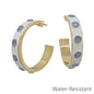 White Color Coated with Light Blue Accents 2" Hoop Earring