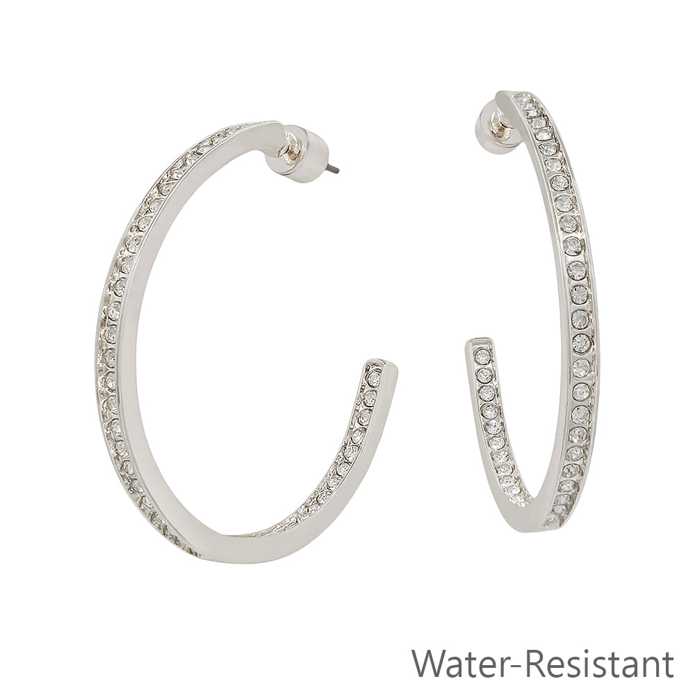 2" Silver Front Back Pave Hoop Earrings