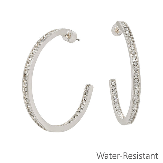 2" Silver Front Back Pave Hoop Earrings