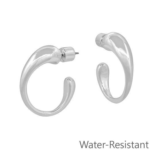 Silver 1" Volumed Textured Hoop Earring