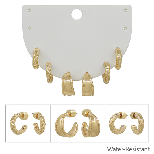 Set of 3 Gold Chunky Hoop Earrings