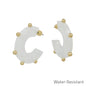 White Acrylic with Gold Studded Accents 1.25" Hoop Earring
