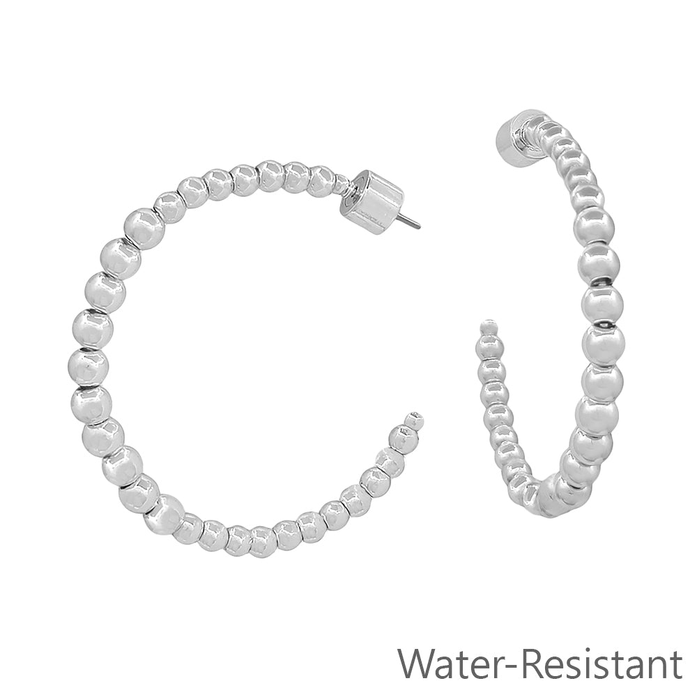 Silver Graduated Beaded 1.5" Hoop Earring