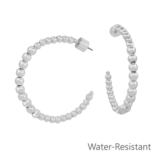 Silver Graduated Beaded 1.5" Hoop Earring