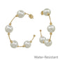 Water Resistant Pearl Beaded with Gold Bar 2" Hoop Earring
