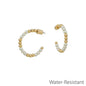 Water Resistant 1" Gold and Pearl Beaded Hoop Earring