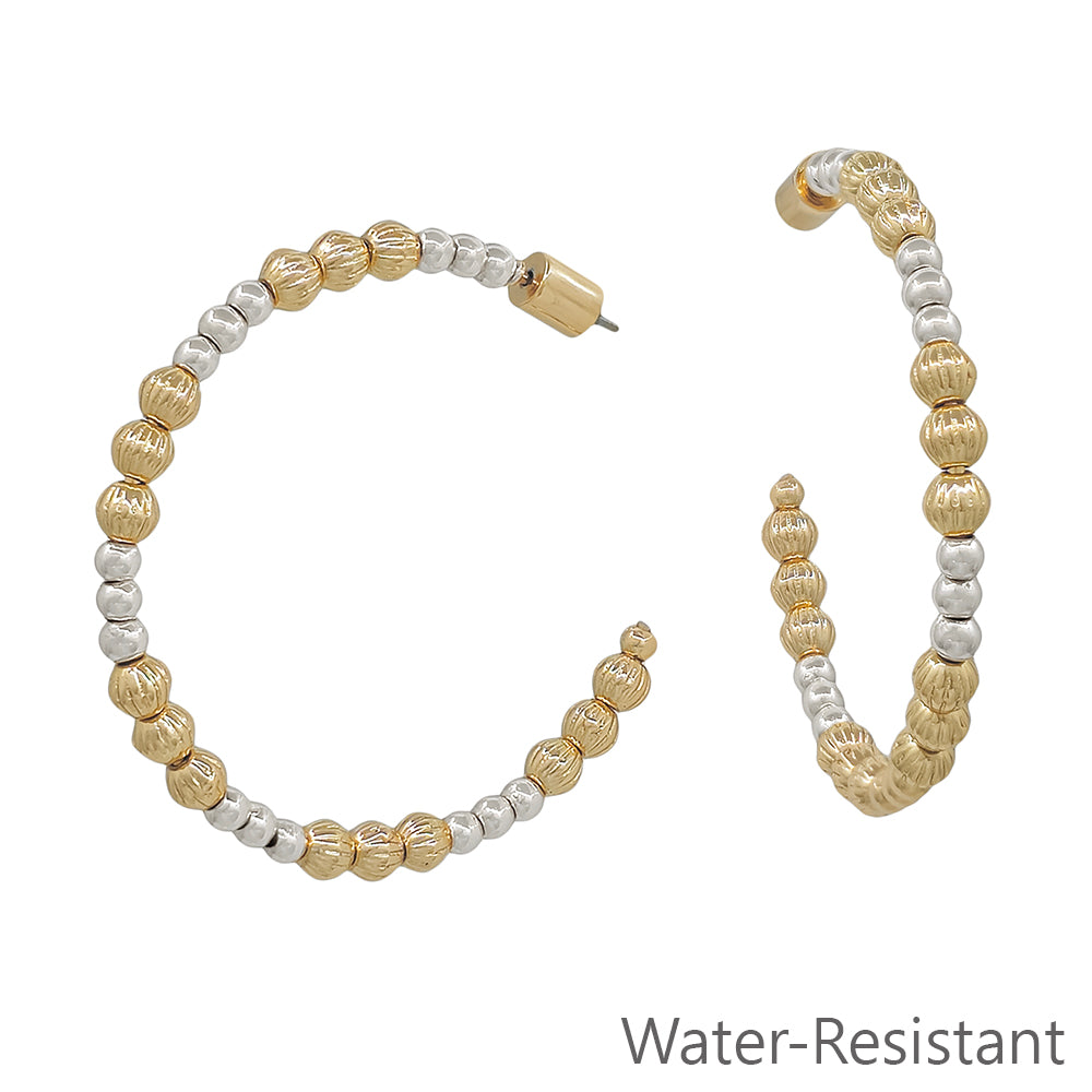 Water Resistant Gold and Silver Graduated Beaded 2" Hoop Earring