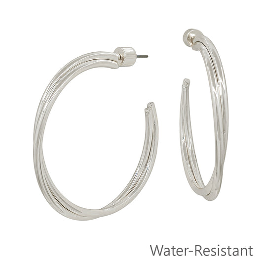 Silver Twisted 2" Hoop Earring