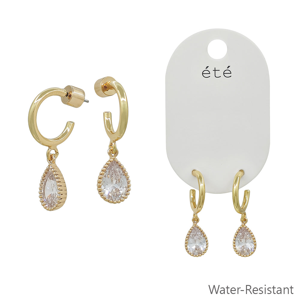 Gold Huggie Hoop with Teardrop Rhinestone .75" Earring