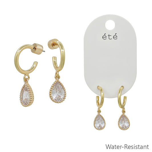 Gold Huggie Hoop with Teardrop Rhinestone .75" Earring