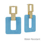 Gold with Matte Light Blue Open Square 2" Earring