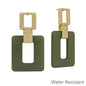 Water Resistant 2" Olive Acrylic and Gold Square Earring