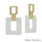 Gold with White Open Square 2" Earring