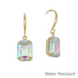 Water Resistant Clear AB Stone 20MM Rectangle Fishhook Drop Earring