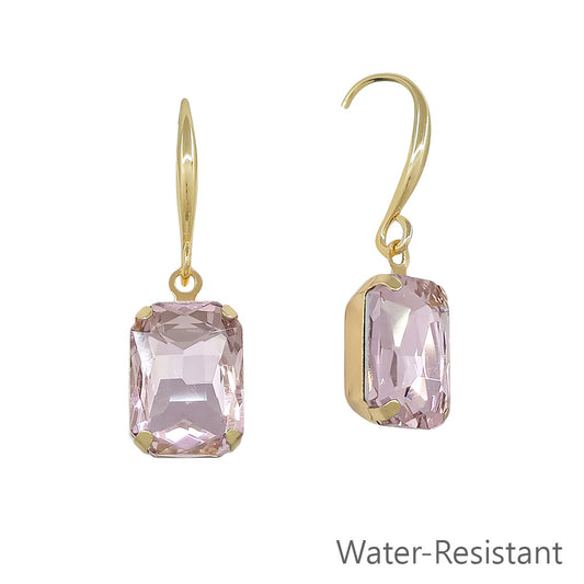 Water Resistant Pink Stone 20MM Rectangle Fishhook Drop Earring