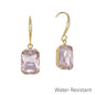 Water Resistant Pink Stone 20MM Rectangle Fishhook Drop Earring
