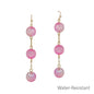 Water Resistant Triple Drop Pink Candy Beaded and Gold 1.75" Earring