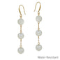 Water Resistant Triple Drop White Candy Beaded and Gold 1.75" Earring