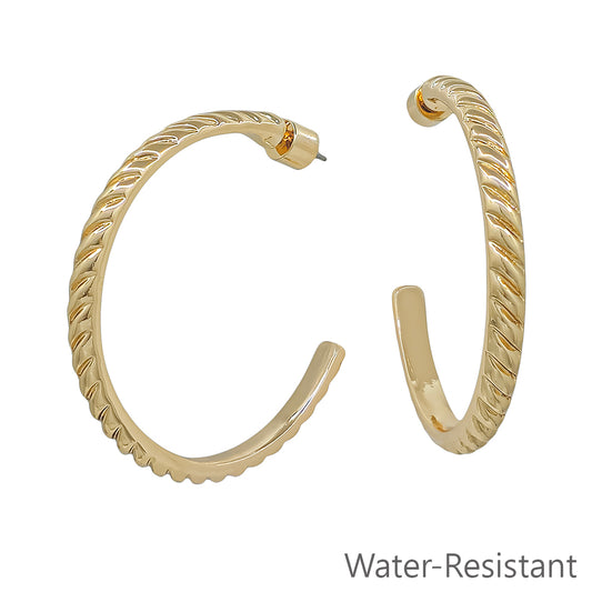 Gold Twisted Textured 2" Hoop Earring