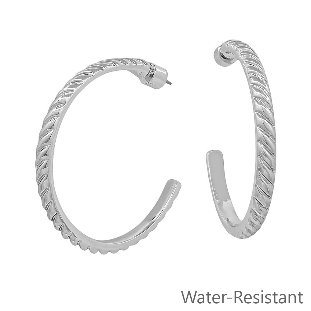 Silver Twisted Textured 2" Hoop Earring