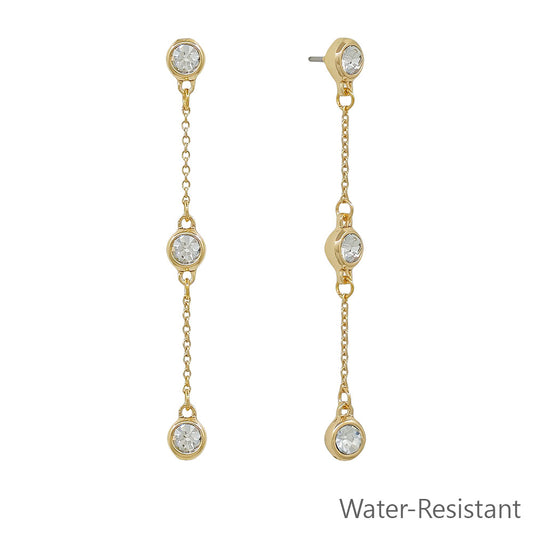 Water Resistant Clear Crystal 5MM and Gold Chain 2" Drop Earring