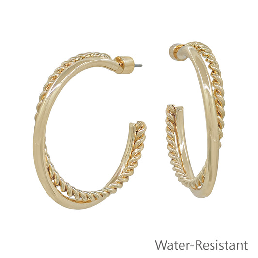 Water Resistant 2" Braided Gold Hoop Twist Earring