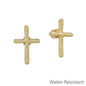 Water Resistant Hammered Gold Stud Cross .5" Earring