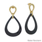 Water Resistant Gold with Black Resin Open Teardrop 2" Earring