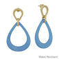 Water Resistant Gold with Blue Resin Open Teardrop 2" Earring